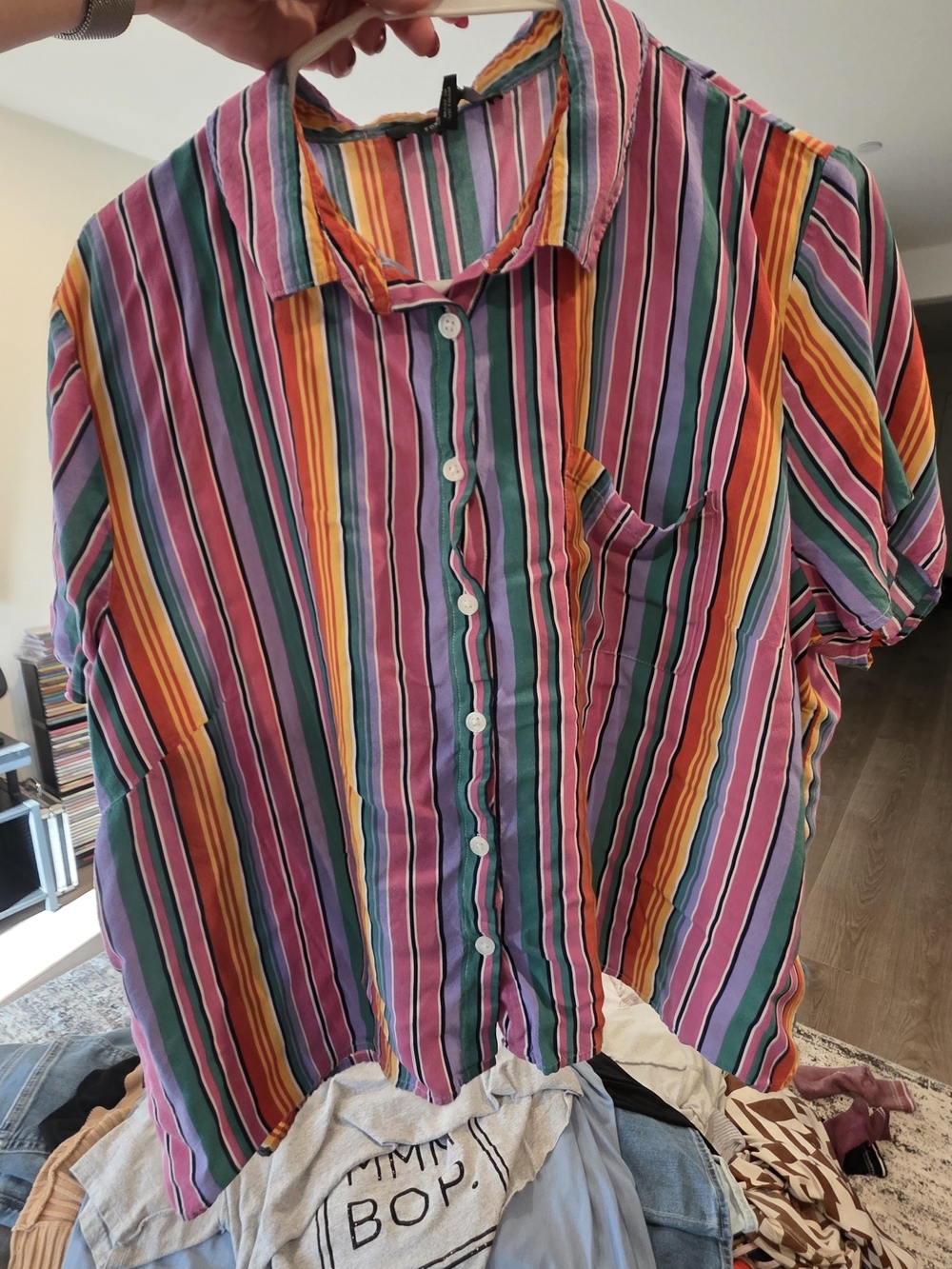Forever 21 Multicolor Vertical Stripe Short Sleeve Shirt